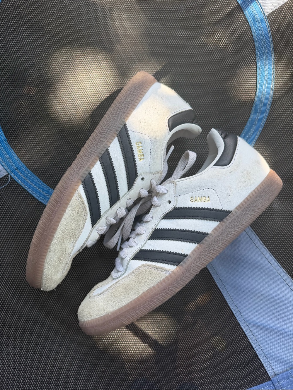 adidas White and Black Samba Sneakers with Gum Sole